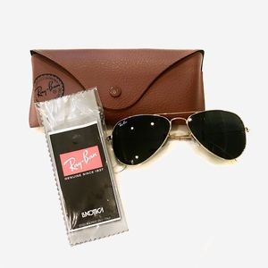 Ray Ban Black and Gold Aviators - Authentic